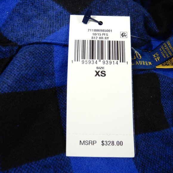 POLO RALPH LAUREN Checked Belted Shawl Collar Jacket XS Fringe Blue NEW $328 - Picture 12 of 14